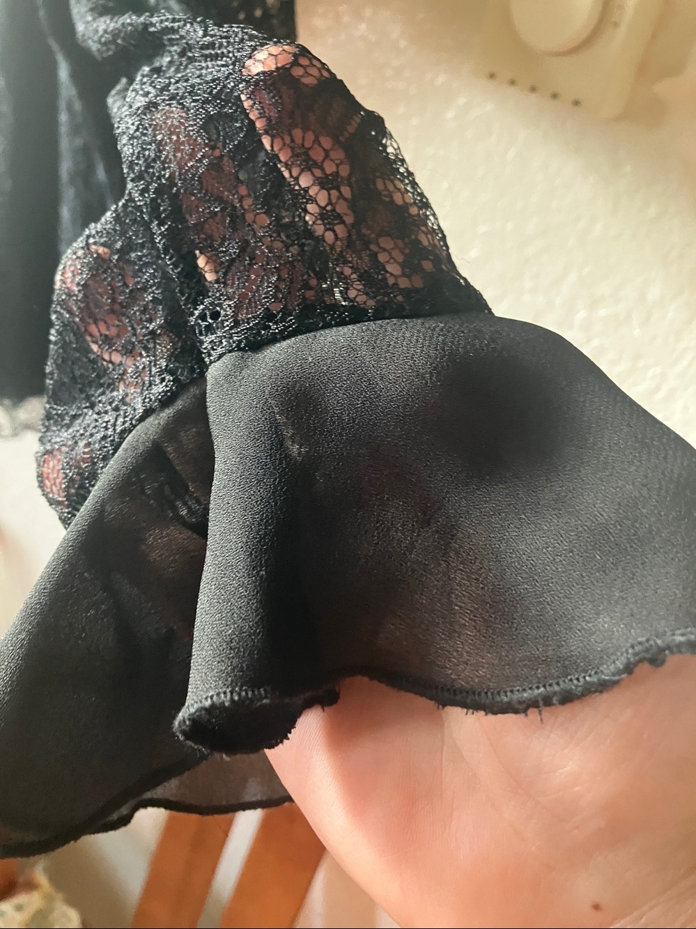Black Lace Ruffle Button-Front Blouse - Picture 14 of 17